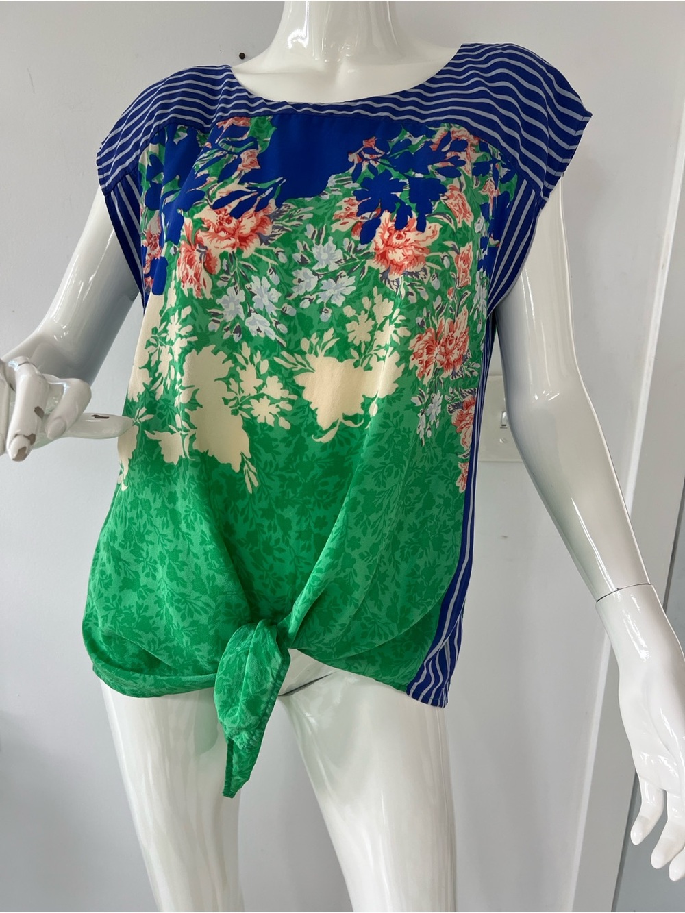 100% silk Moulinette Soeurs Boho blouse tank top funky colours print  Medium